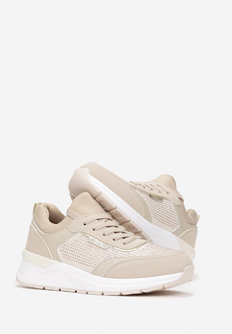 Beżowe Sneakersy z Błyszczącymi Cyrkoniami Aviveria