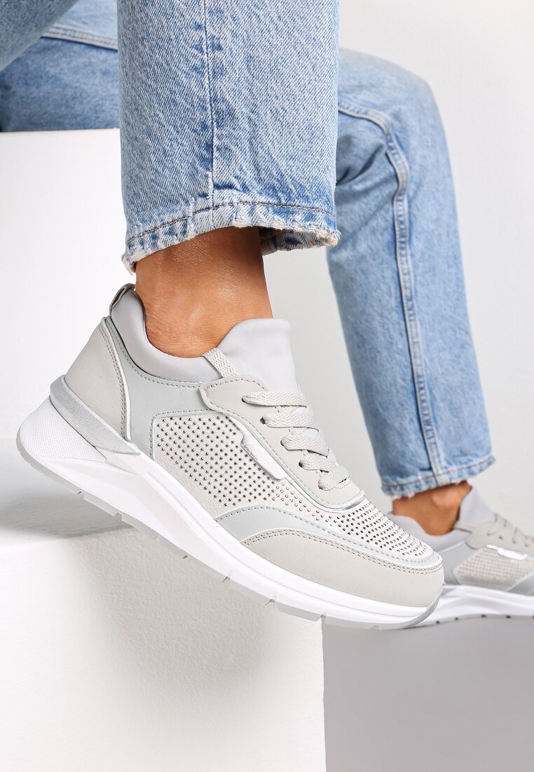 Szare Sneakersy z Błyszczącymi Cyrkoniami Aviveria