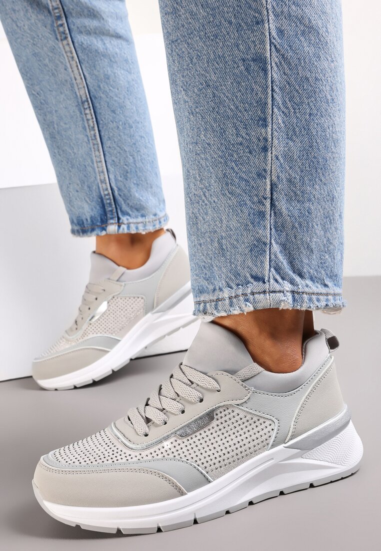 Szare Sneakersy z Błyszczącymi Cyrkoniami Aviveria