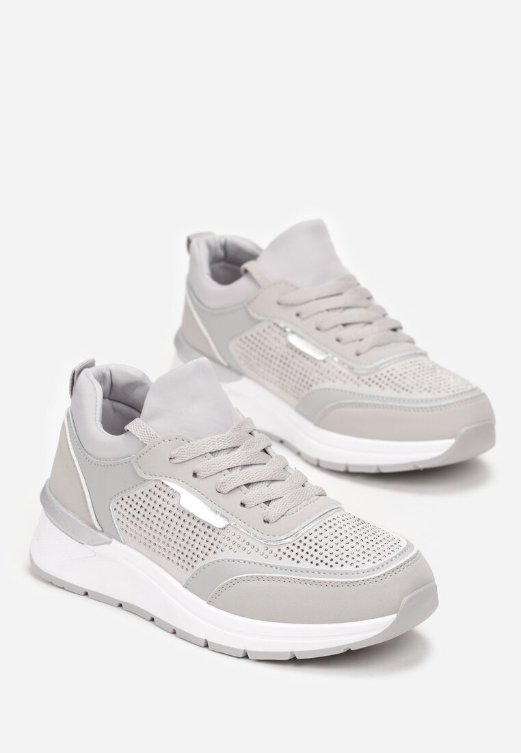 Szare Sneakersy z Błyszczącymi Cyrkoniami Aviveria