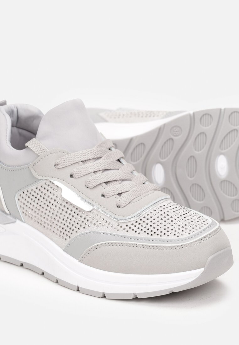 Szare Sneakersy z Błyszczącymi Cyrkoniami Aviveria
