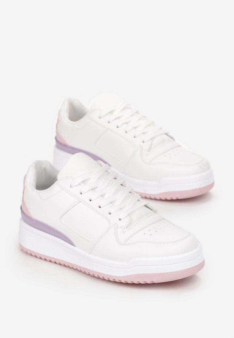 Biało-Różowe Sneakersy z Perforacją na Nosku i Wstawkami na Zapiętku Favisi