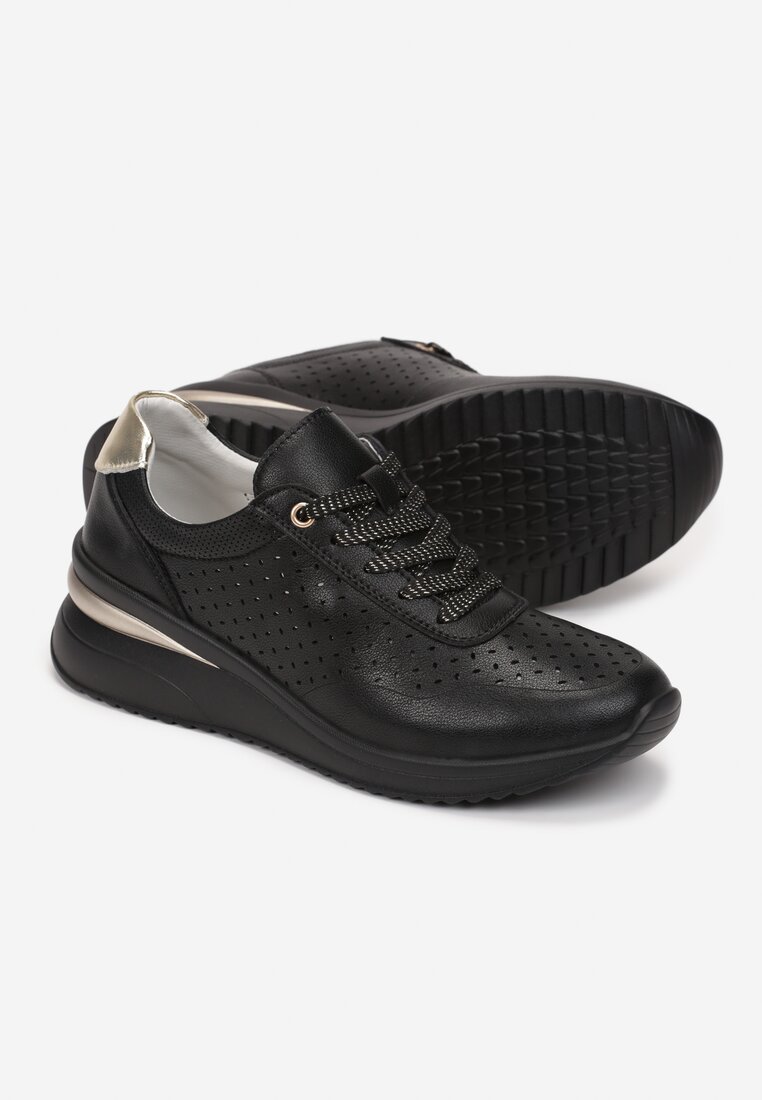 Czarne Sneakersy ze Skóry Naturalnej z Ozdobnymi Wstawkami Molma