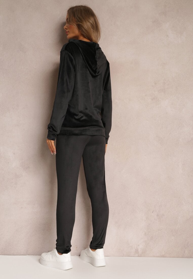Czarny 2-częściowy Welurowy Komplet Dresowy z Bluzą i Spodniami Yamiya
