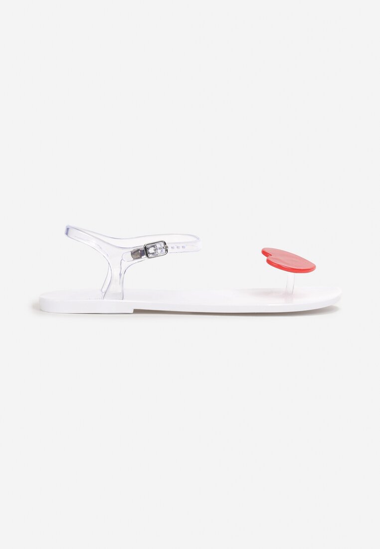 Białe Transparentne Sandały Japonki z Ozdobnym Sercem Taressa