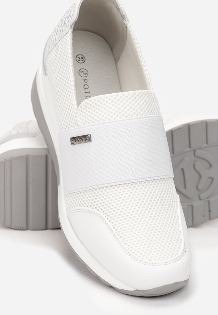 Białe Sneakersy na Niskim Koturnie z Ozdobną Wstawką i Skórzaną Wkładką Arianawest