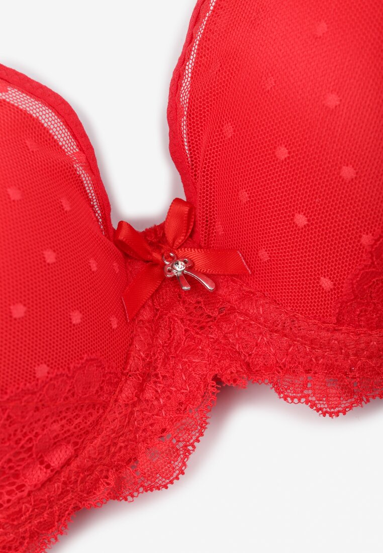 Czerwony Koronkowy Biustonosz Push-Up z Ozdobną Siateczką Idotria
