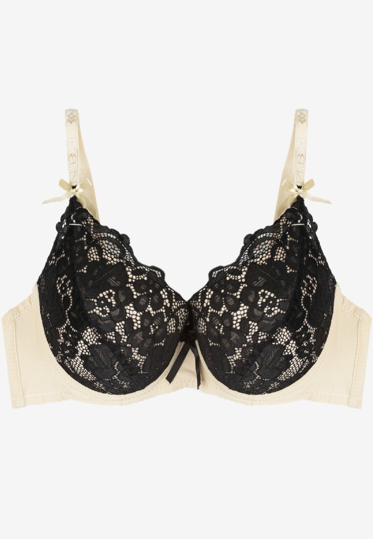 Beżowy Biustonosz Koronkowy Push-Up Anasine