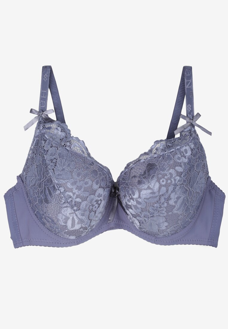 Granatowy Biustonosz Koronkowy Push-Up Anasine