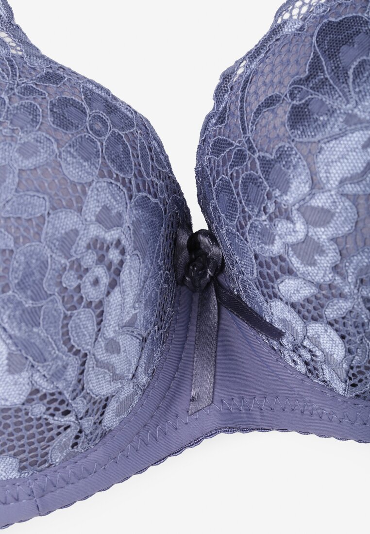 Granatowy Biustonosz Koronkowy Push-Up Anasine