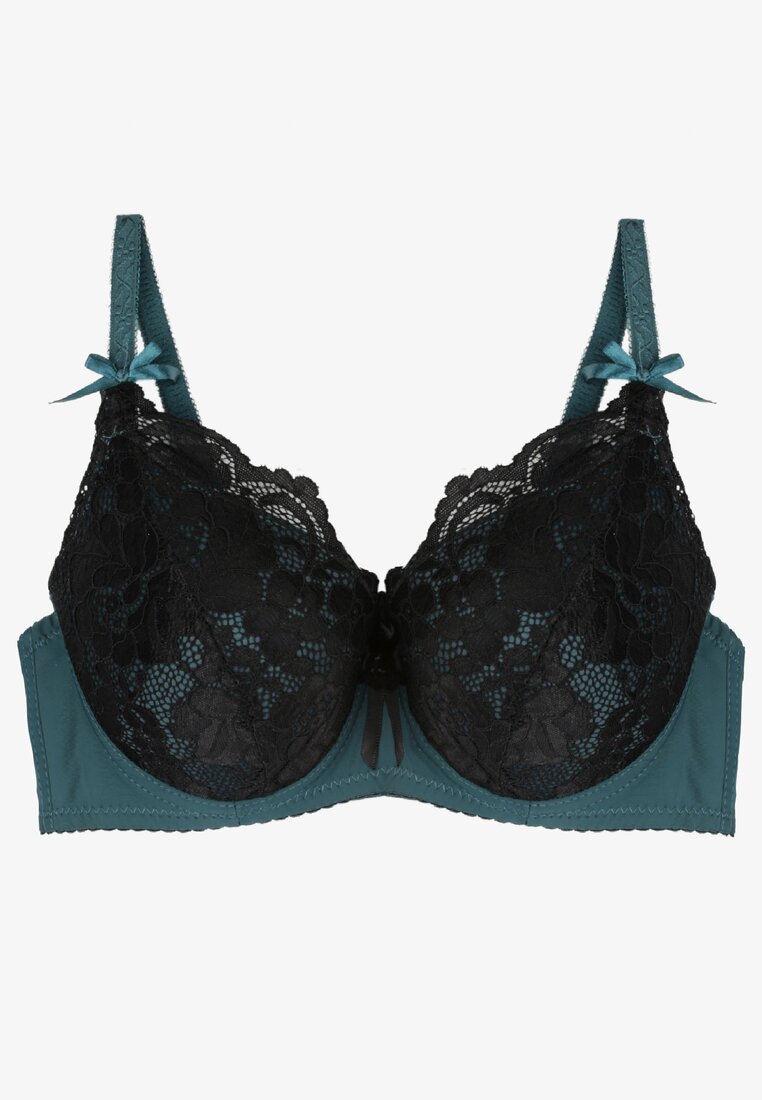 Ciemnozielony Biustonosz Koronkowy Push-Up Anasine