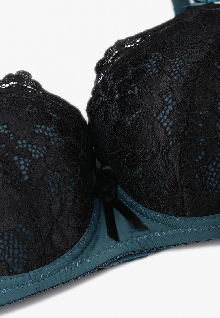 Ciemnozielony Biustonosz Koronkowy Push-Up Anasine
