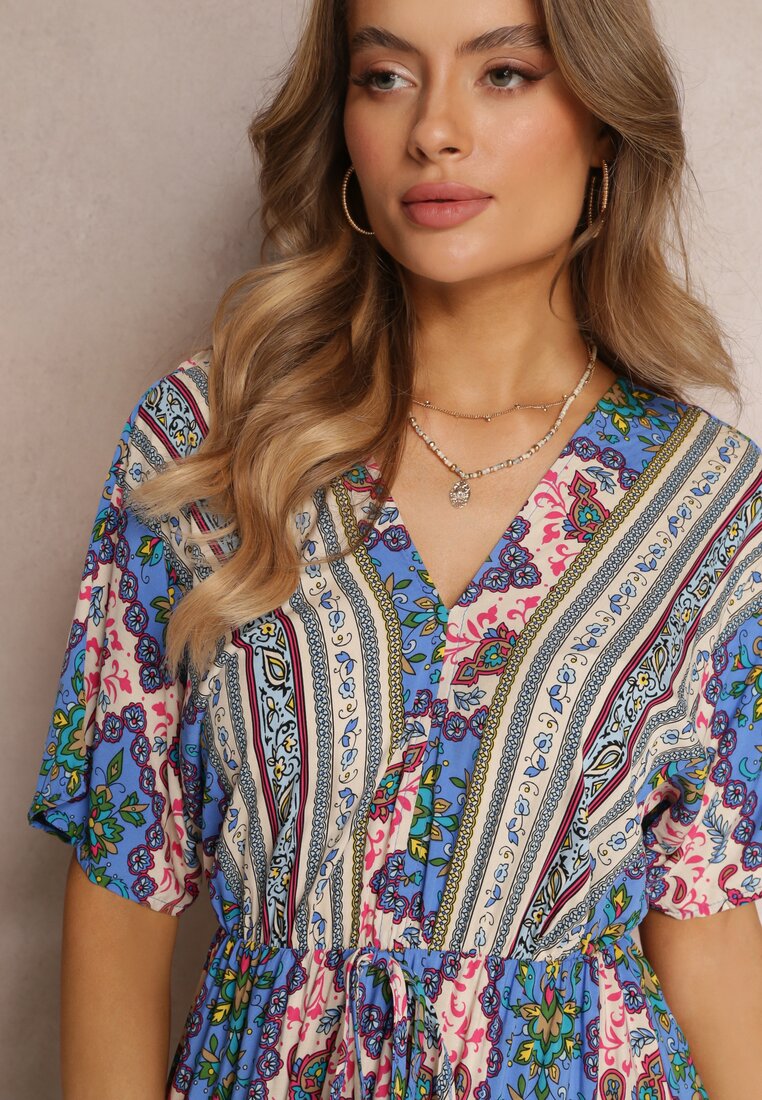 Rochie maxi bleumarin din viscoză cu elastic în talie și volan Cophine