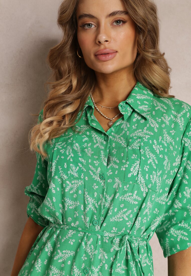 Zielona Sukienka Mini o Koszulowym Fasonie z Wiskozy Arintha