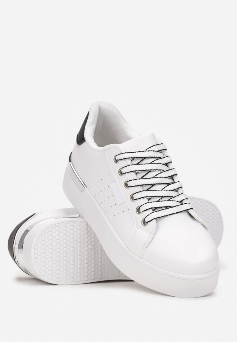 Białe Sneakersy na Ozdobnej Podeszwie z Cholewką przed Kostkę Zanota