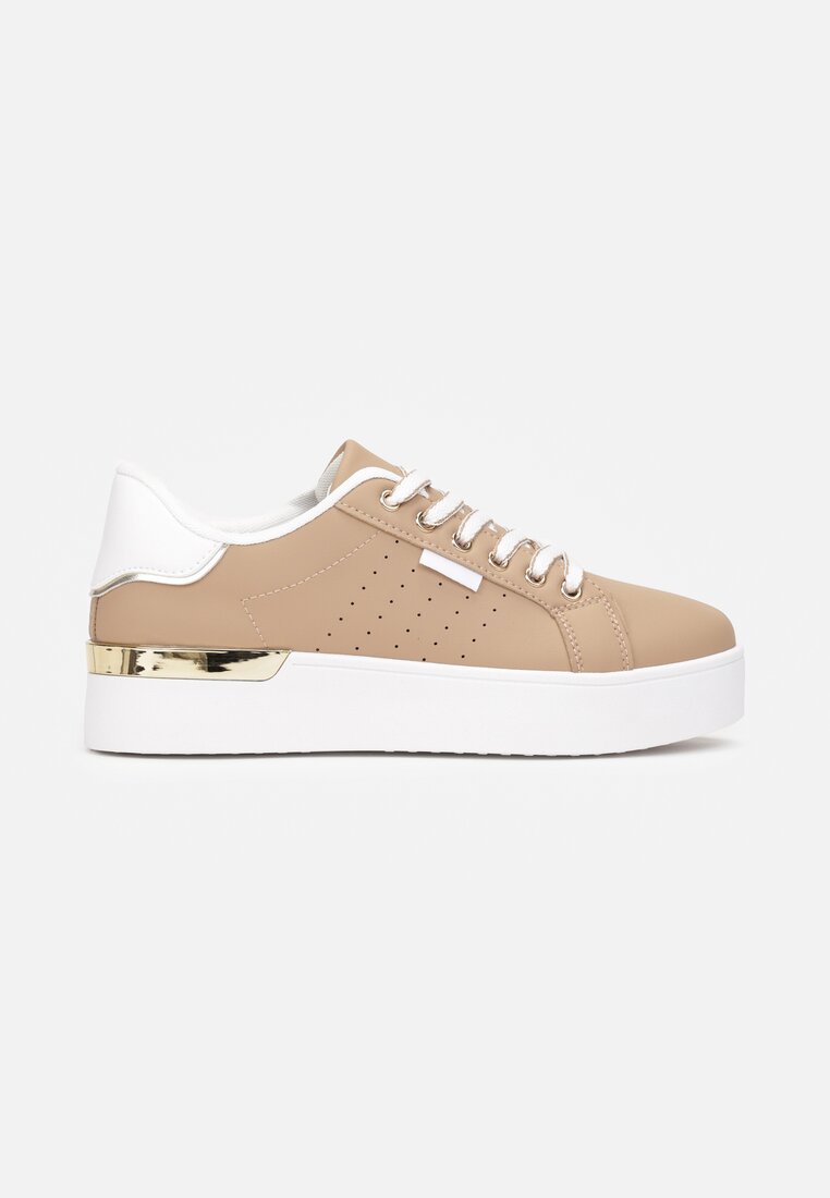 Ciemnobeżowe Sneakersy na Ozdobnej Podeszwie z Cholewką przed Kostkę Zanota