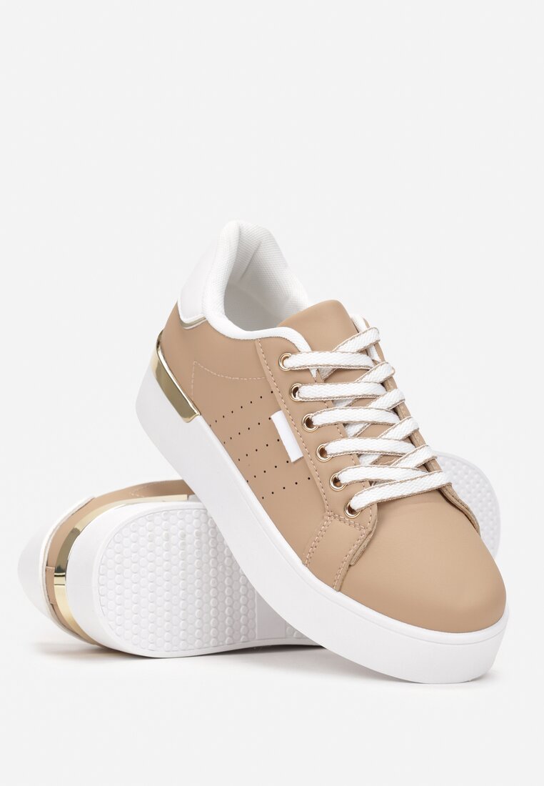 Ciemnobeżowe Sneakersy na Ozdobnej Podeszwie z Cholewką przed Kostkę Zanota