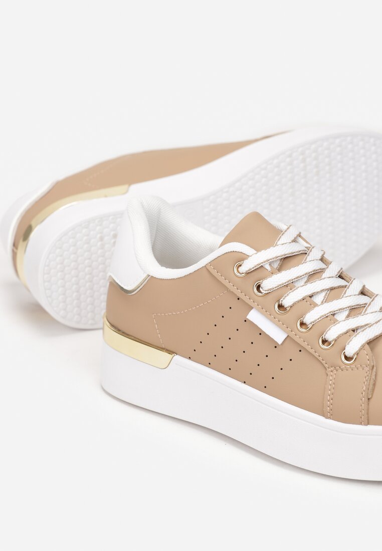 Ciemnobeżowe Sneakersy na Ozdobnej Podeszwie z Cholewką przed Kostkę Zanota