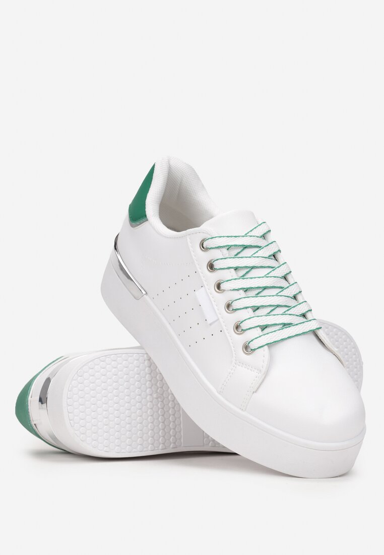 Biało-Zielone Sneakersy na Ozdobnej Podeszwie z Cholewką przed Kostkę Zanota