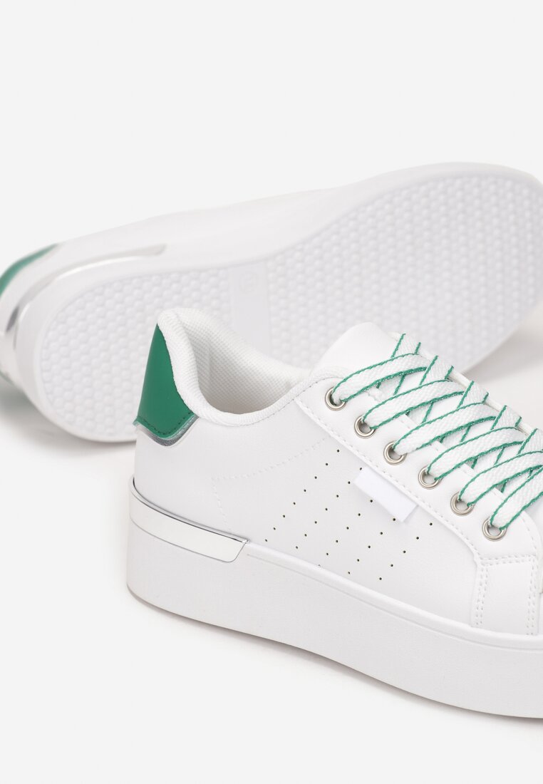 Biało-Zielone Sneakersy na Ozdobnej Podeszwie z Cholewką przed Kostkę Zanota