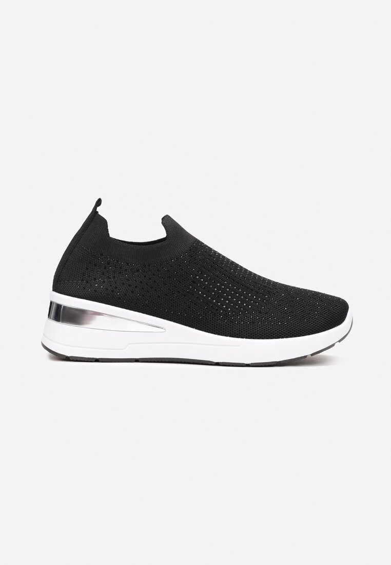 Czarne Wsuwane Sneakersy na Niskim Koturnie Zdobione Cyrkoniami Taslah