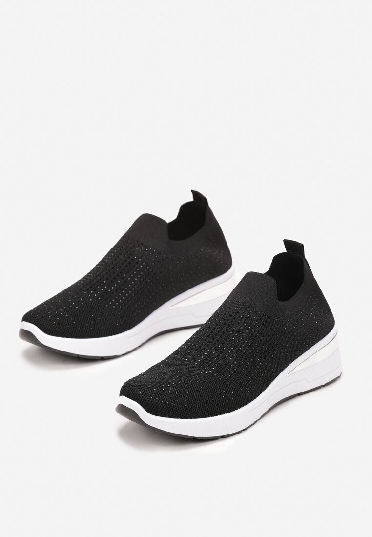 Czarne Wsuwane Sneakersy na Niskim Koturnie Zdobione Cyrkoniami Taslah
