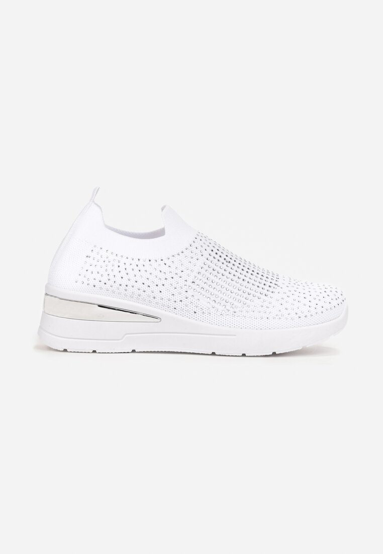 Białe Wsuwane Sneakersy na Niskim Koturnie Zdobione Cyrkoniami Taslah