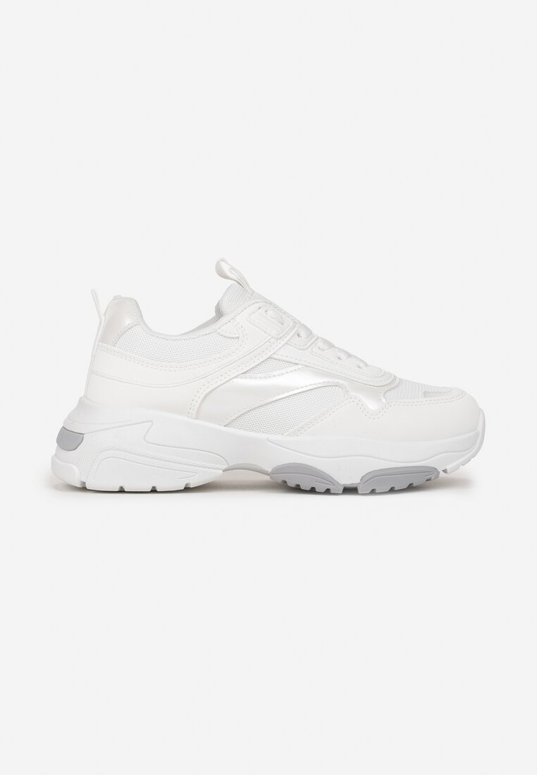 Białe Sneakersy z Metalicznymi Wstawkami na Grubej Podeszwie Tahara