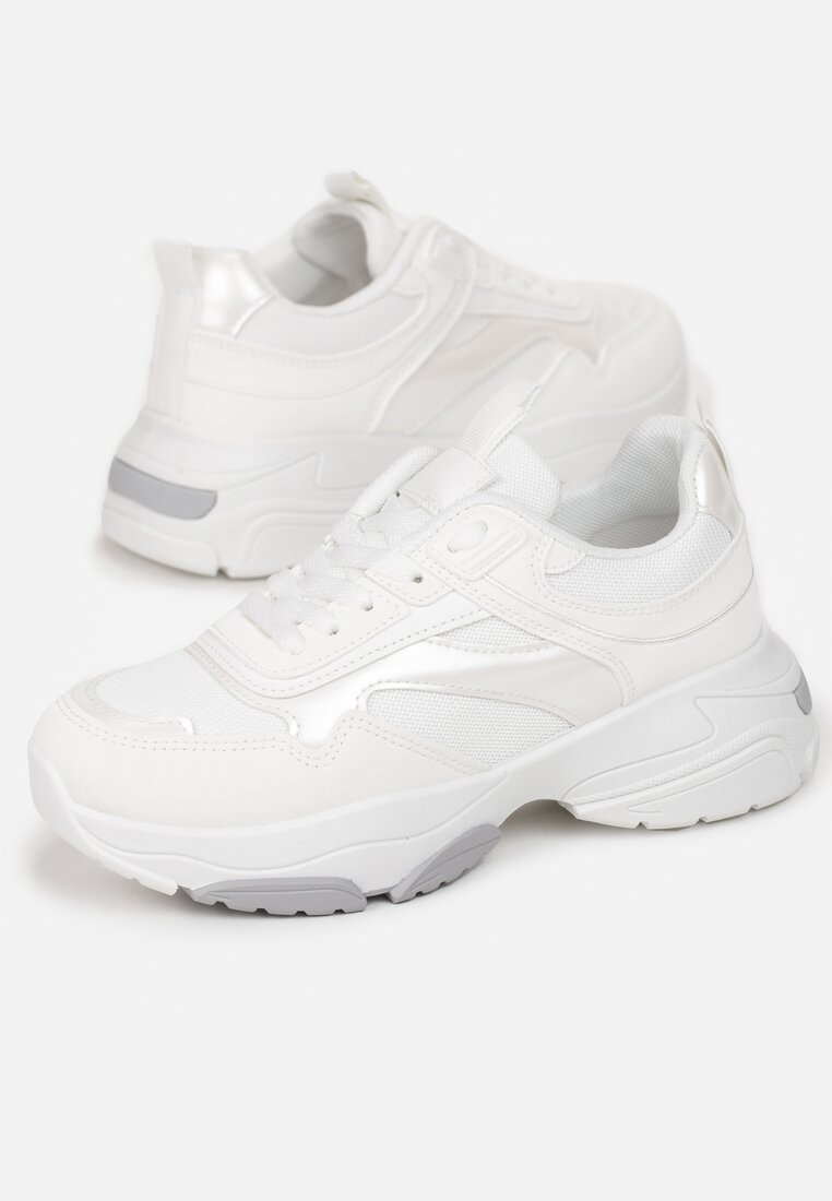 Białe Sneakersy z Metalicznymi Wstawkami na Grubej Podeszwie Tahara
