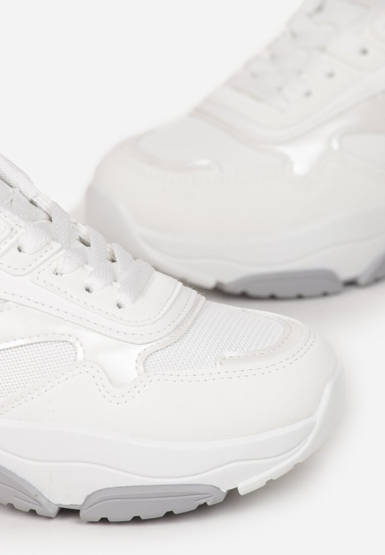 Białe Sneakersy z Metalicznymi Wstawkami na Grubej Podeszwie Tahara