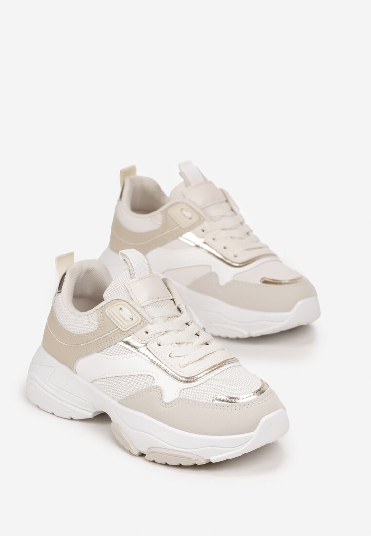Beżowe Sneakersy z Metalicznymi Wstawkami na Grubej Podeszwie Tahara
