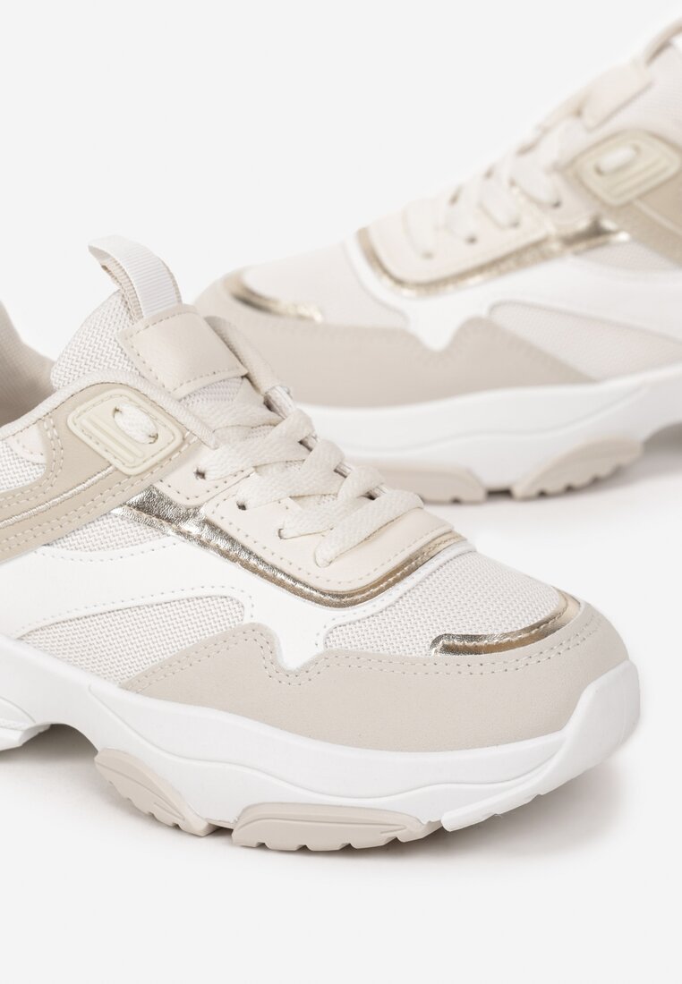 Beżowe Sneakersy z Metalicznymi Wstawkami na Grubej Podeszwie Tahara
