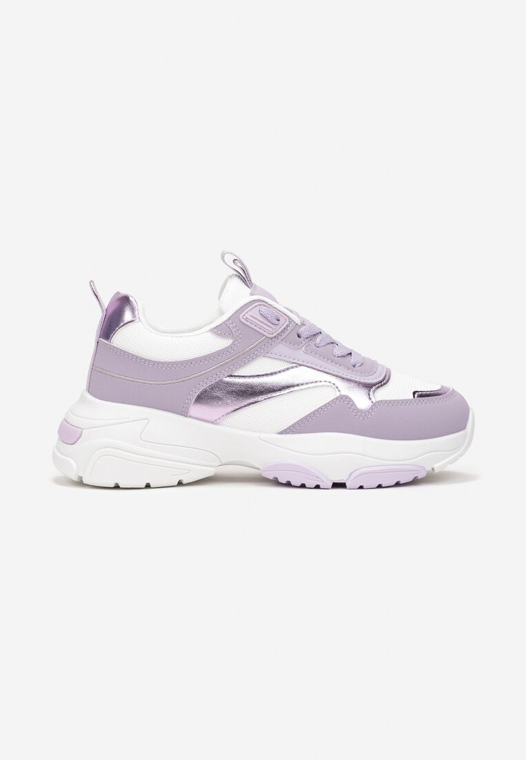 Fioletowe Sneakersy z Metalicznymi Wstawkami na Grubej Podeszwie Tahara