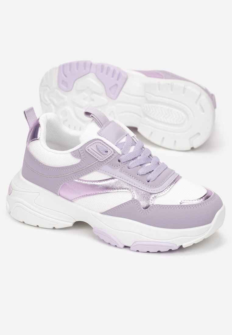 Fioletowe Sneakersy z Metalicznymi Wstawkami na Grubej Podeszwie Tahara