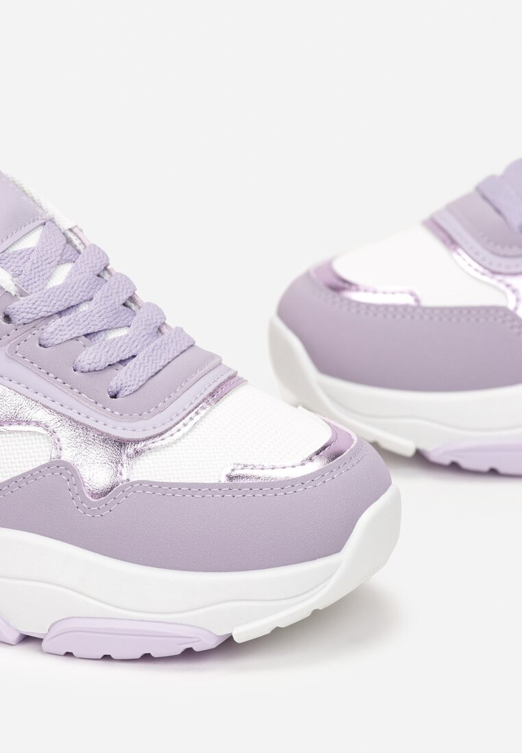 Fioletowe Sneakersy z Metalicznymi Wstawkami na Grubej Podeszwie Tahara
