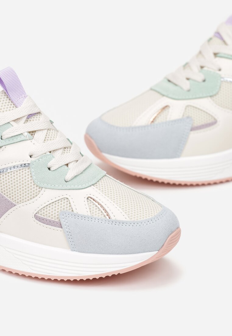 Biało-Różowe Sneakersy na Grubej Podeszwie z Ozdobnymi Wstawkami Faidneesi