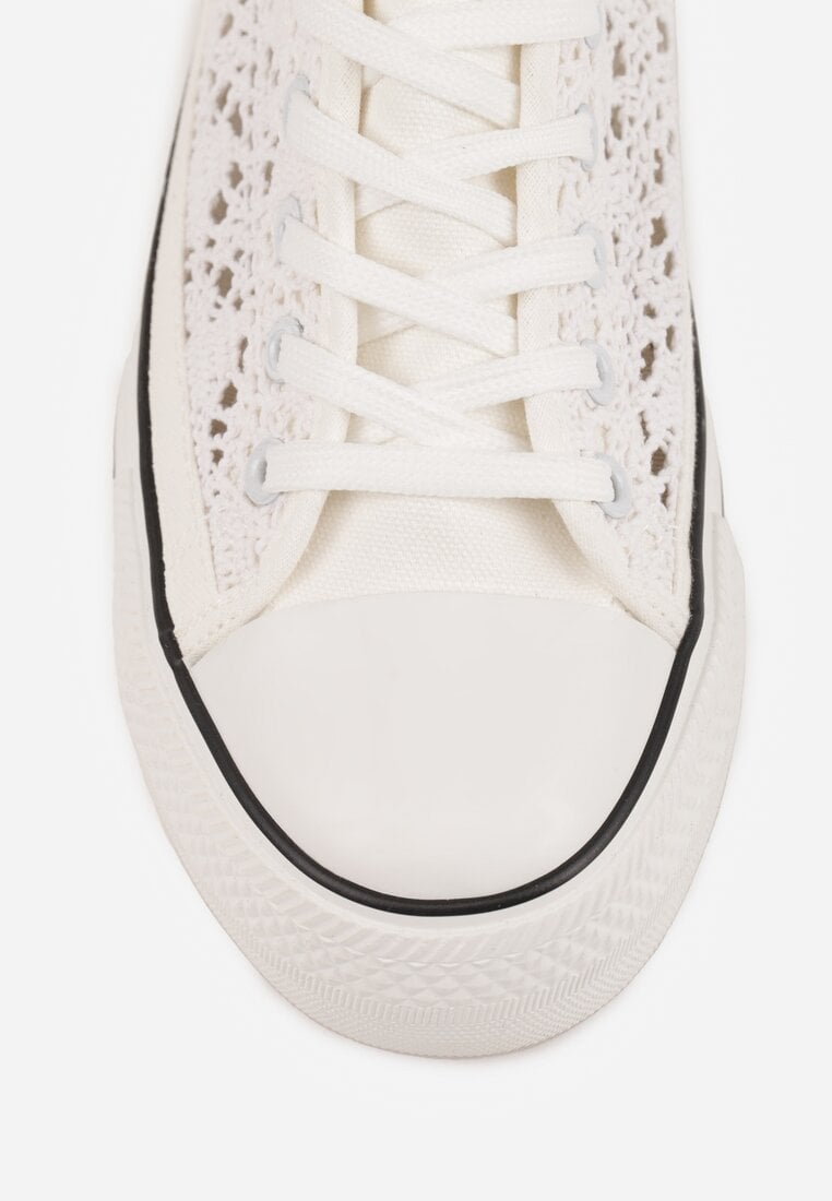 Białe Trampki Przed Kostkę z Ażurową Cholewką Shiliarre