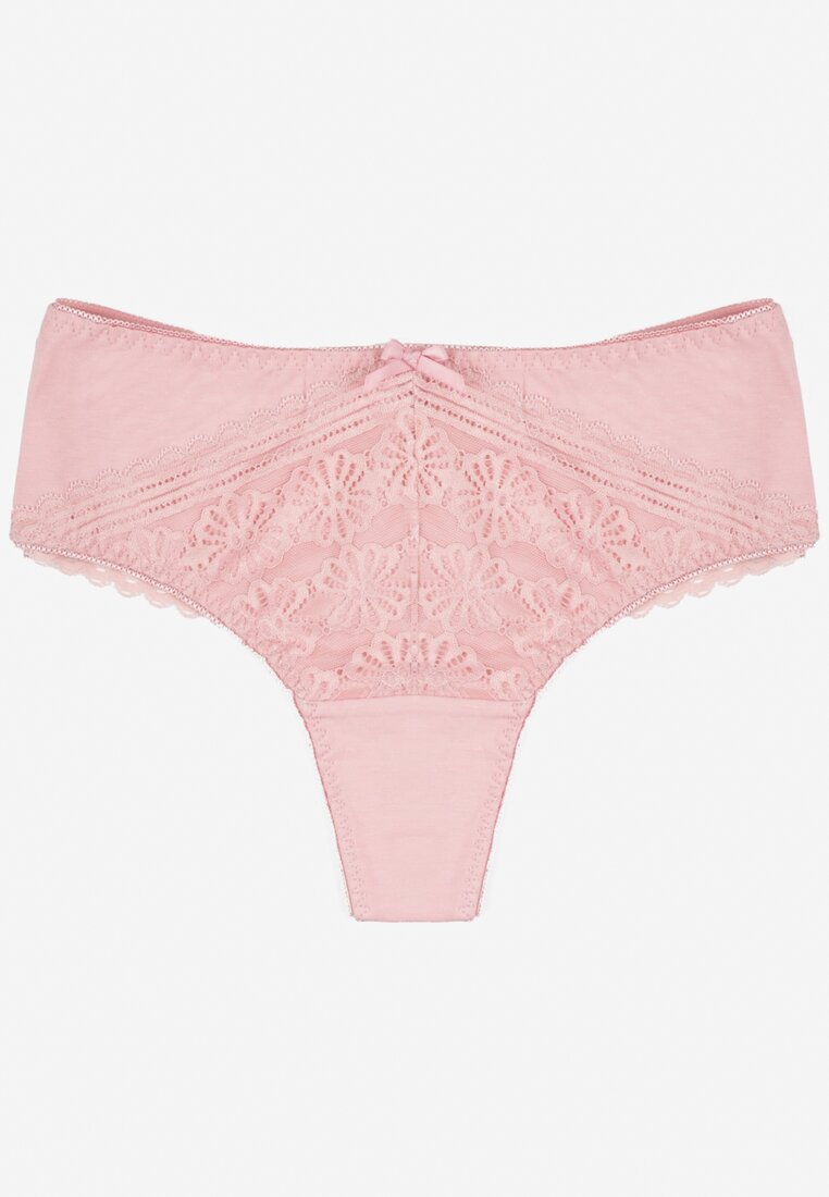 Różowe Majtki Stringi Zdobione Koronką i Kokardką Teelioma