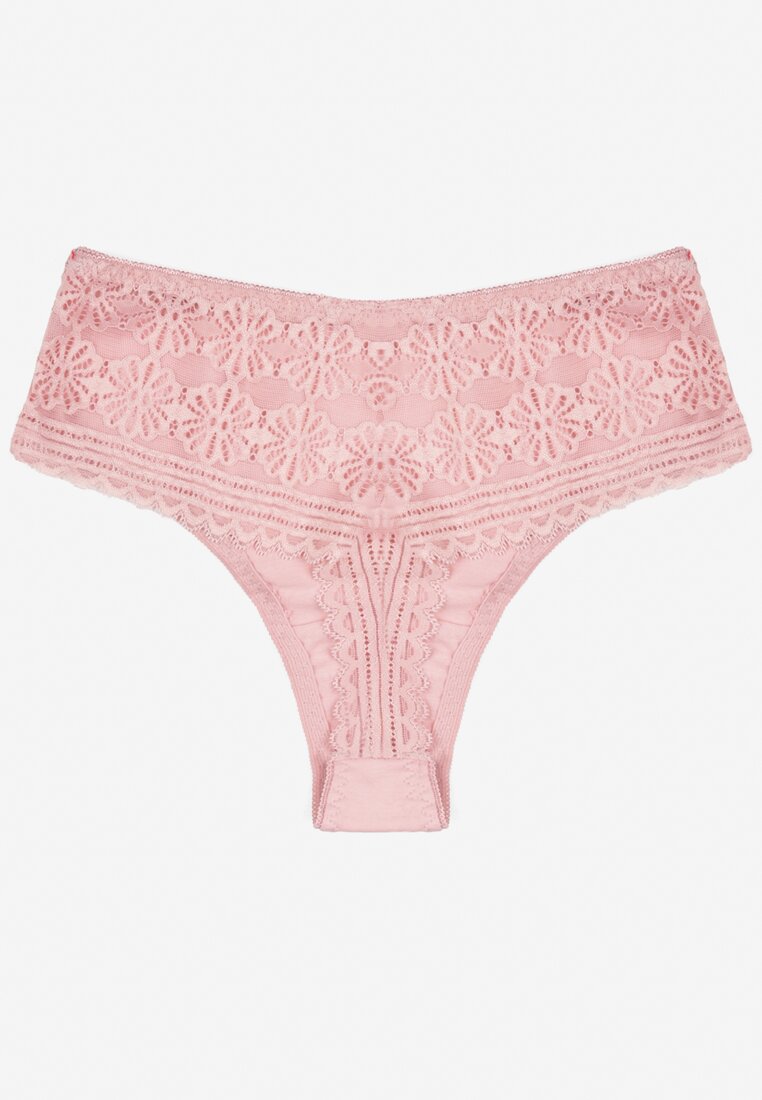 Różowe Majtki Stringi Zdobione Koronką i Kokardką Teelioma