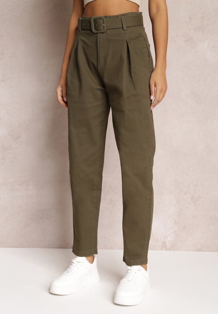 Ciemnozielone Jeansy Mom Fit z Paskiem Alemothee