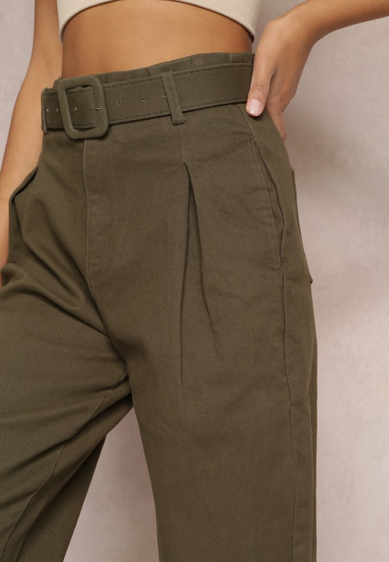 Ciemnozielone Jeansy Mom Fit z Paskiem Alemothee