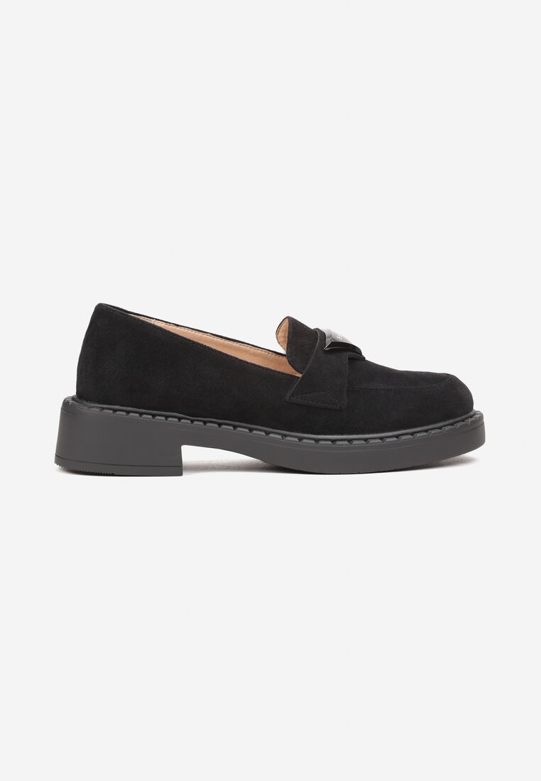 Mocasini negri cu branț din piele naturală și aplicație decorativă Ochelari