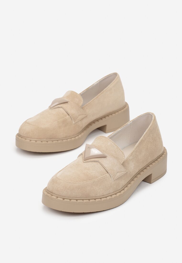 Mocasini Bej cu Brant din Piele Naturală și Aplicatie Decorativă Ochelari