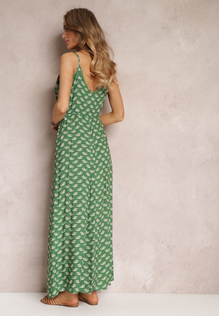 Zielona Sukienka Maxi na Ramiączkach z Wiskozy Satha