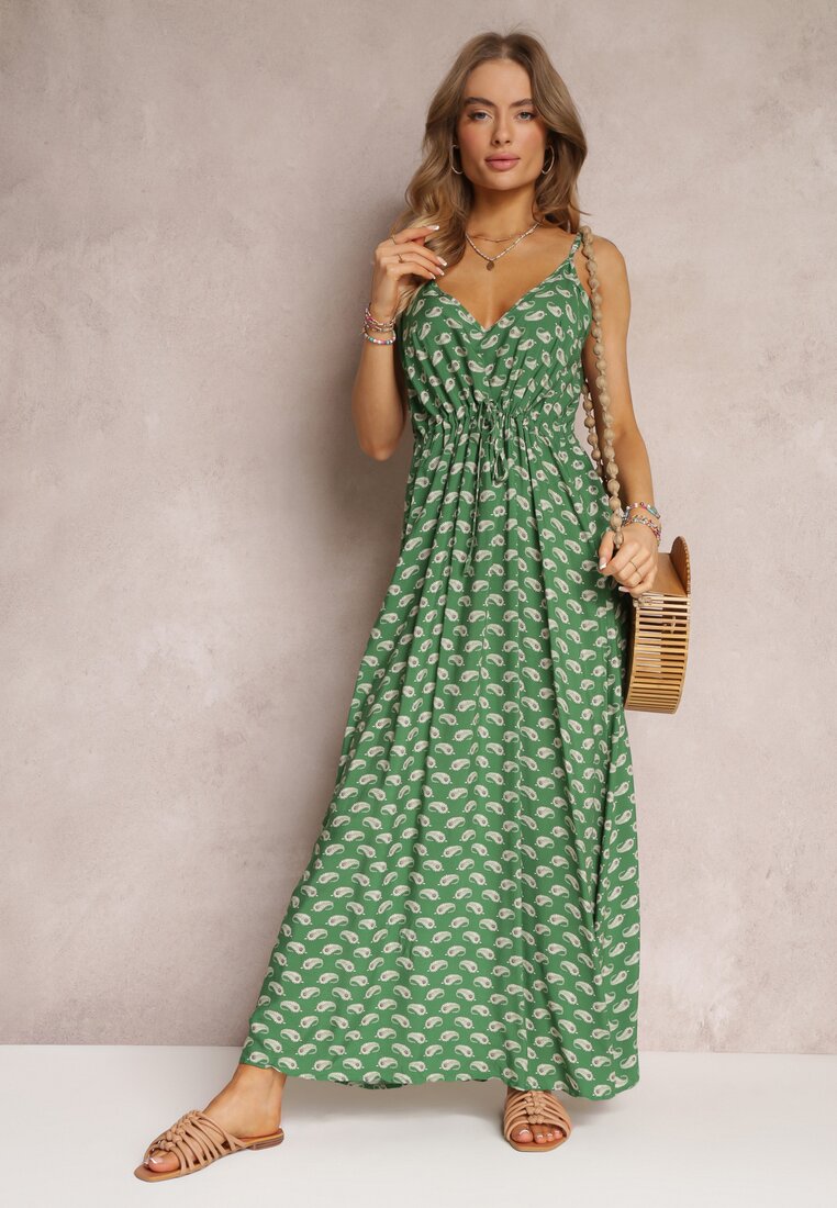 Zielona Sukienka Maxi na Ramiączkach z Wiskozy Satha