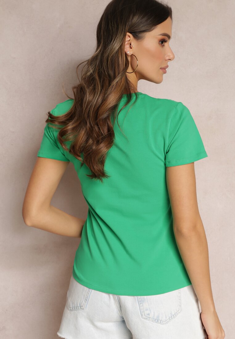 Zielony T-shirt Bawełniany z Nadrukiem Acastia