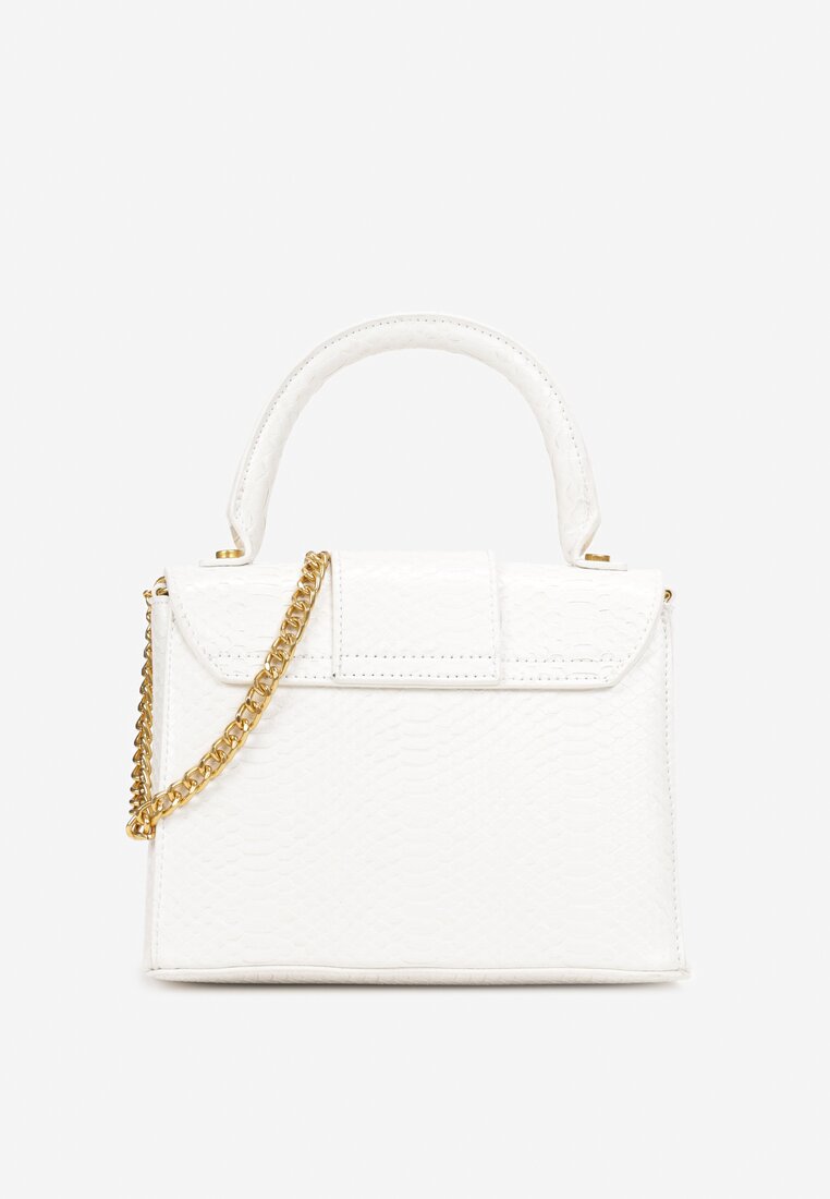 Biała Torebka Kuferek z Dekoracyjnym Łańcuszkiem i Tłoczeniem Skóry Węża Alival