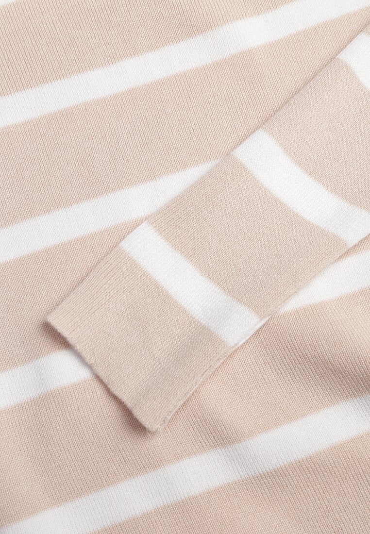 Bej Oversize Pulover cu Mâneci Liliac și Model în Dungi Eistauma