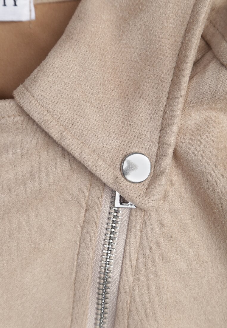 Jachetă asimetrică bej din imitație de piele întoarsă Kmiya