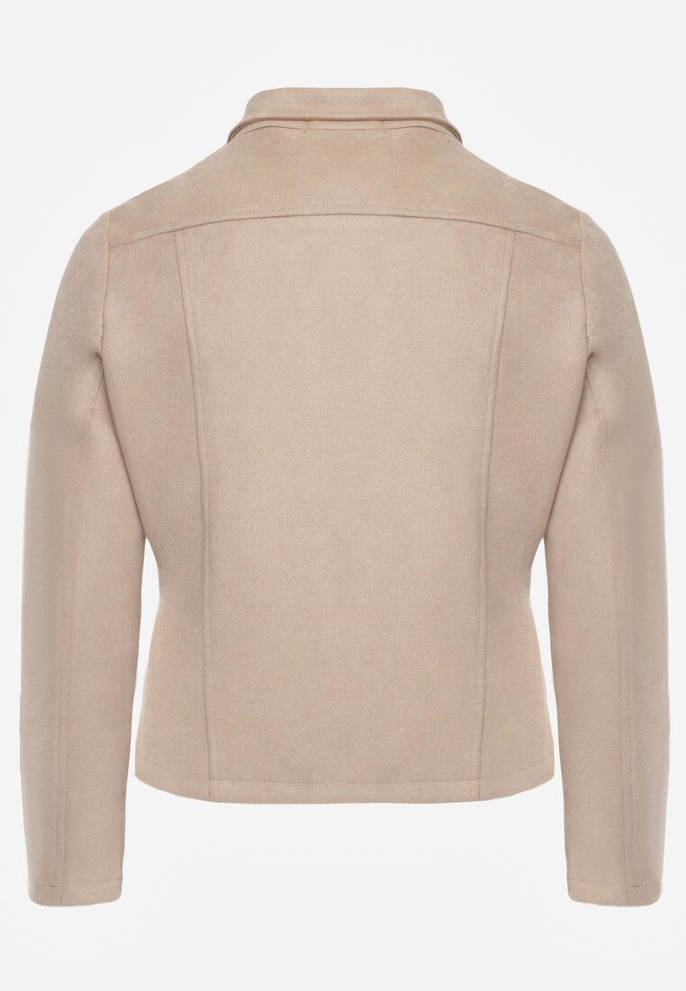 Jachetă asimetrică bej din imitație de piele întoarsă Kmiya